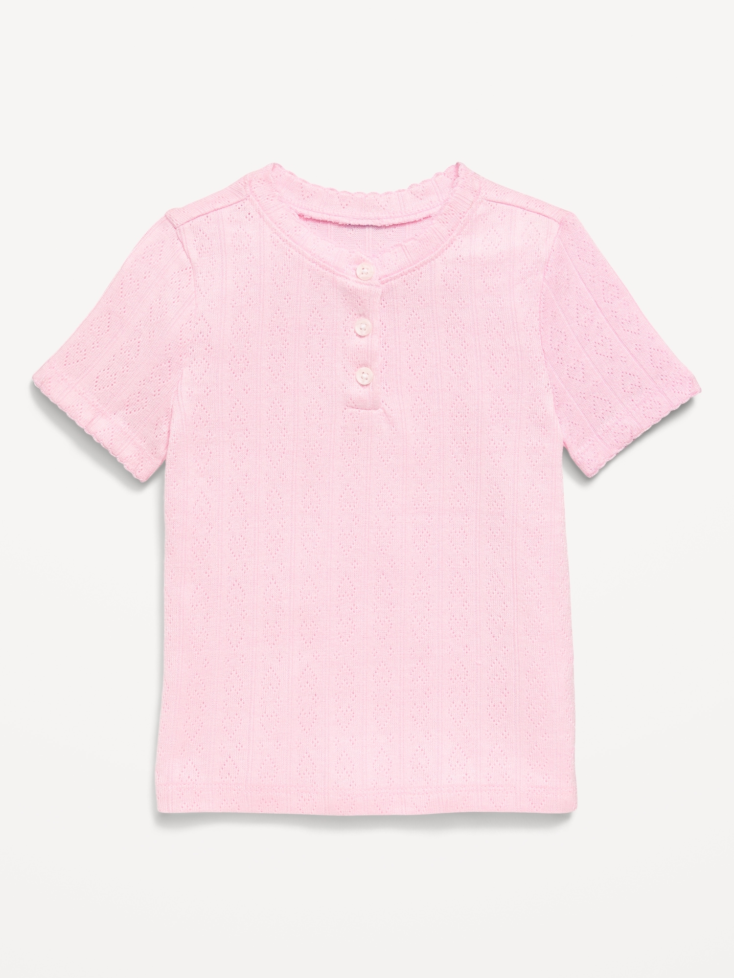 Cozy Short-Sleeve Pointelle-Knit Top for Toddler Girls
