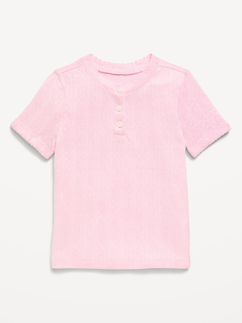 Cozy Short-Sleeve Pointelle-Knit Top for Toddler Girls