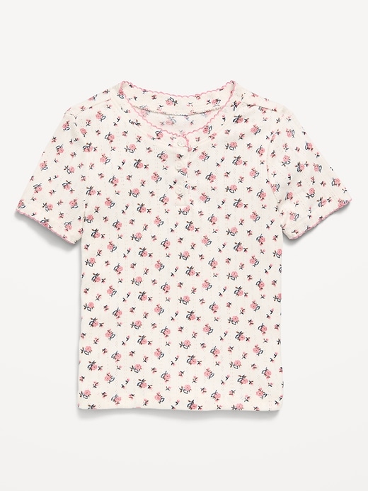 Image number 1 showing, Printed Short-Sleeve Pointelle-Knit Top for Toddler Girls