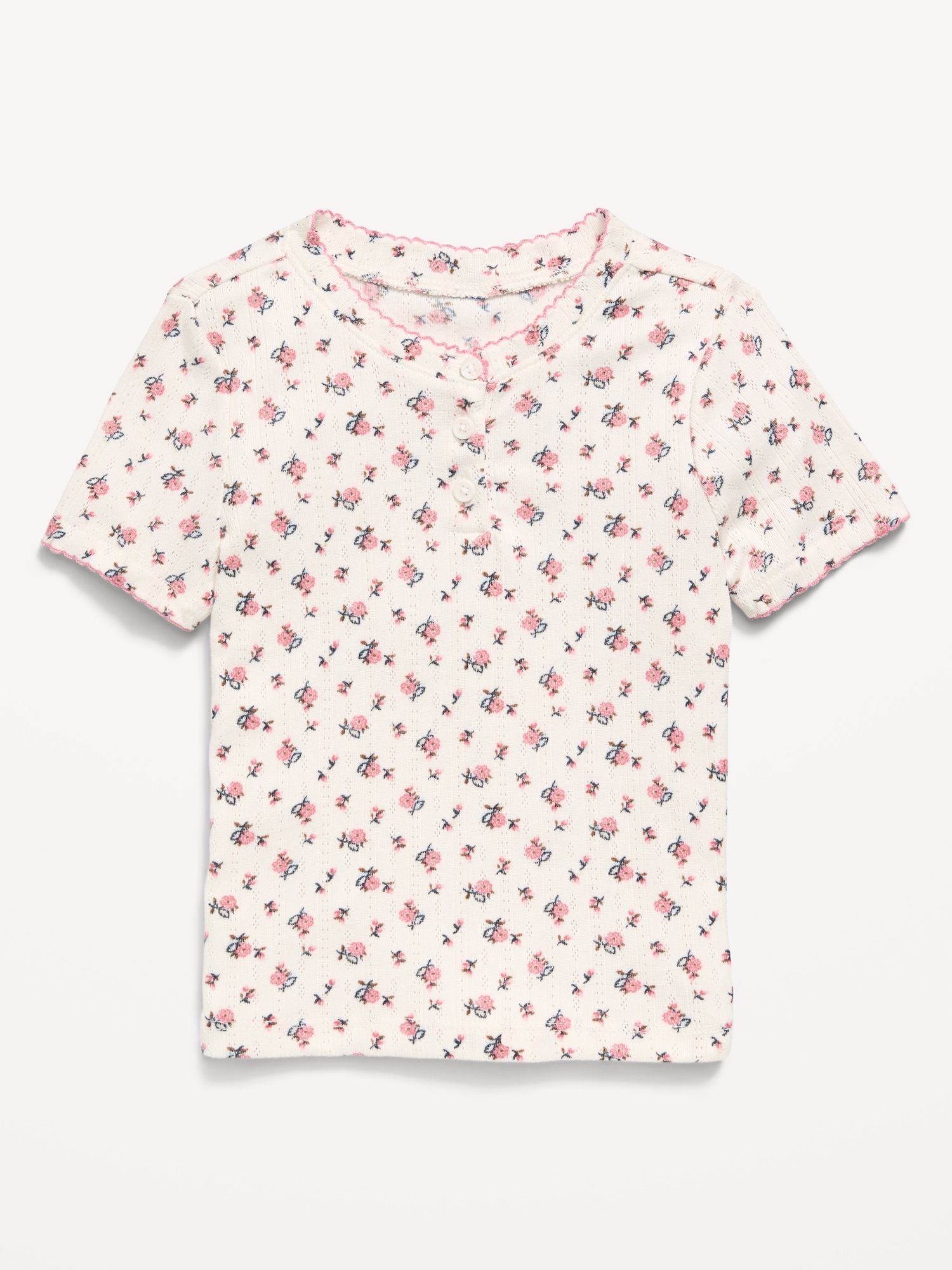 Printed Short-Sleeve Pointelle-Knit Top for Toddler Girls