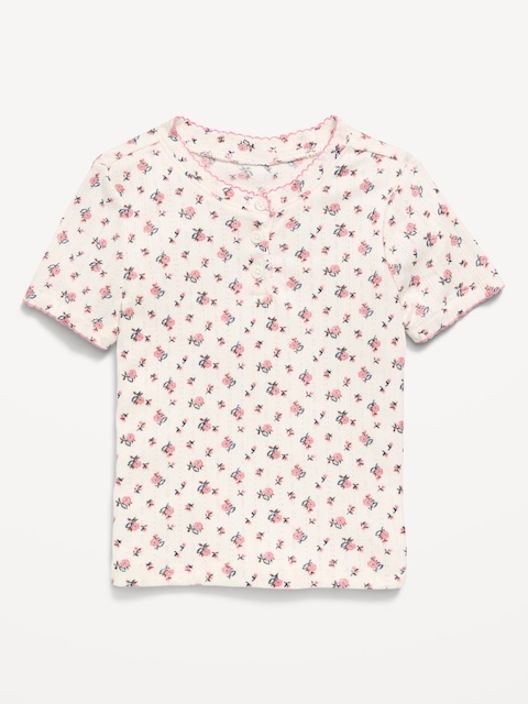 Printed Short-Sleeve Pointelle-Knit Top for Toddler Girls