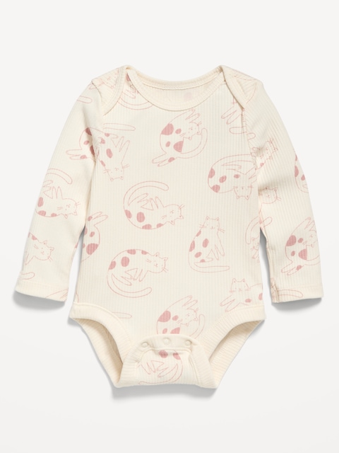 Printed Long-Sleeve Ribbed Bodysuit for Baby