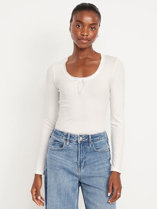 Image number 1 showing, Scoop-Neck Long-Sleeve Ribbed Top