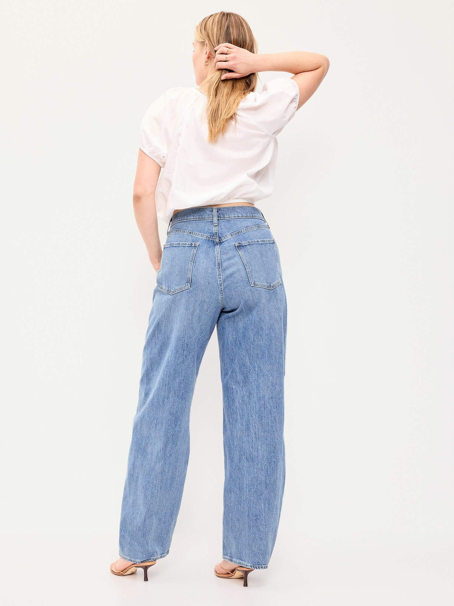 Женские джинсы Old Navy High-Waisted Rounded Wide-Leg Barrel, цвет: Georgina — фото 6