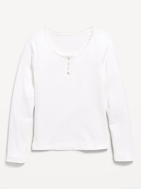 Long-Sleeve Ribbed Henley T-Shirt for Girls