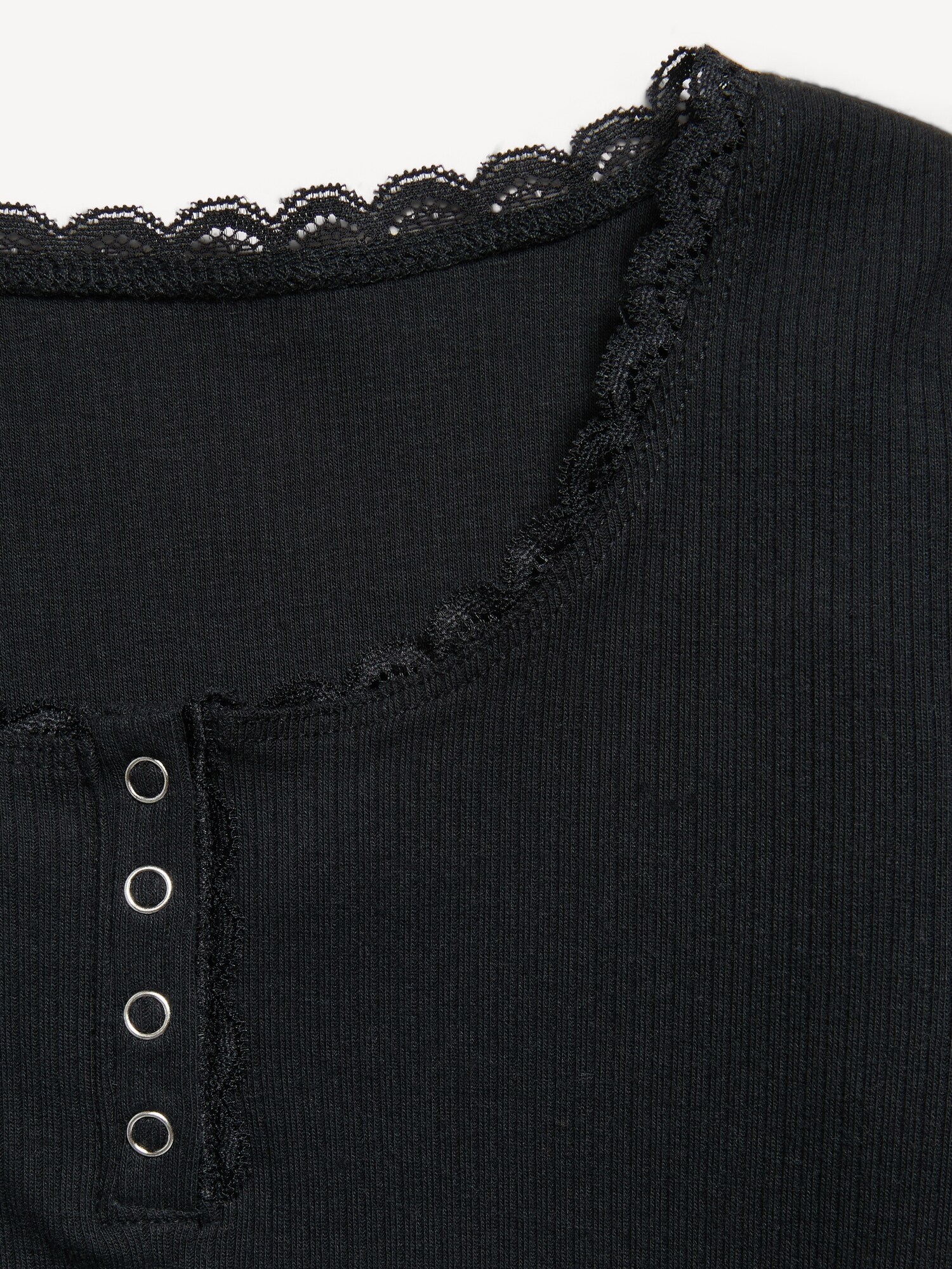 Футболка Old Navy Long-Sleeve Ribbed Henley T-Shirt для девочек, цвет: Чёрный — фото 2