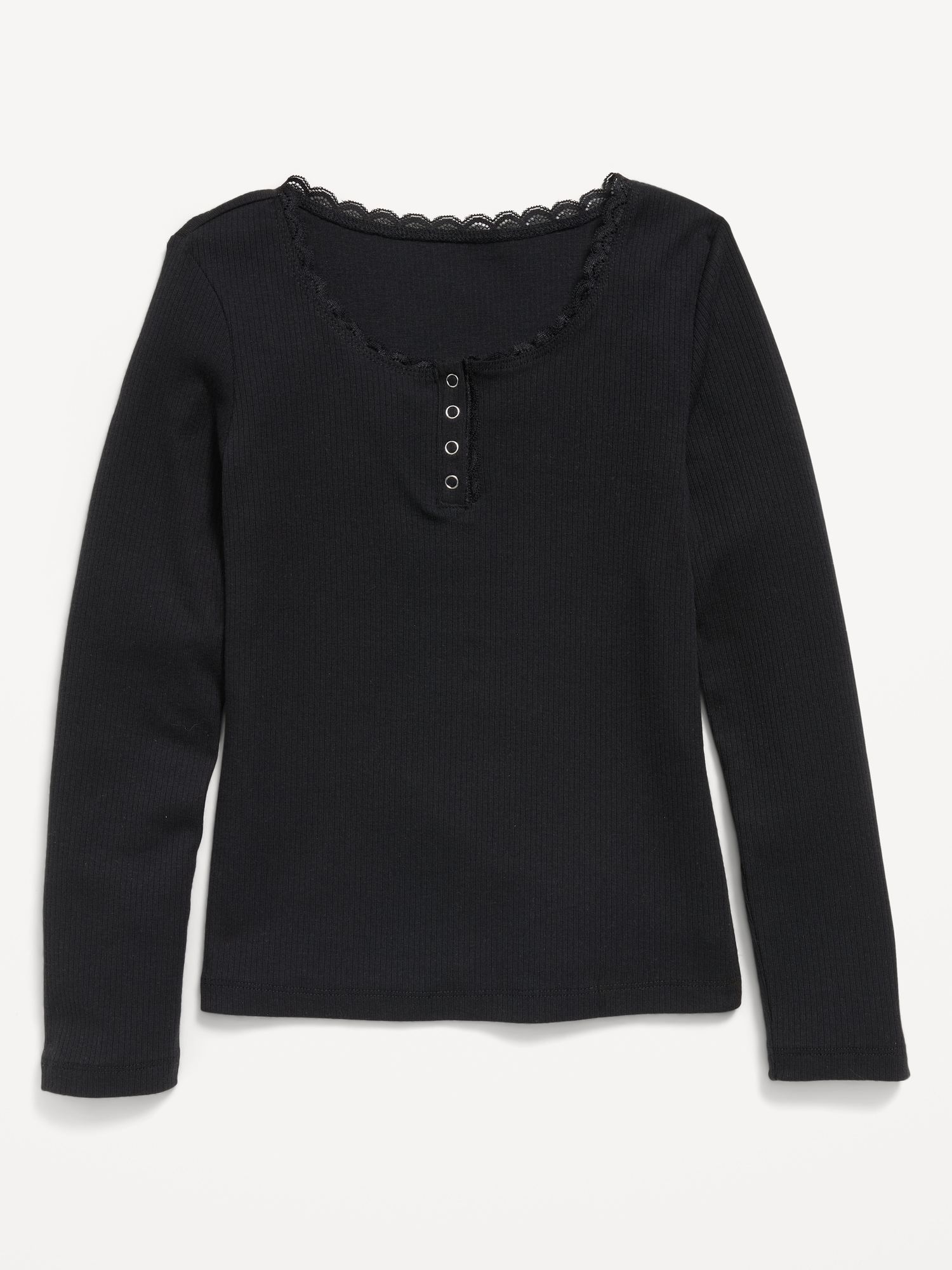 Long-Sleeve Ribbed Henley T-Shirt for Girls