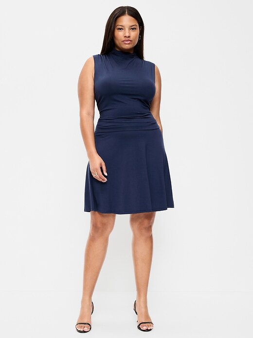 Image number 8 showing, Gathered Mock-Neck Drop-Waist Mini Dress