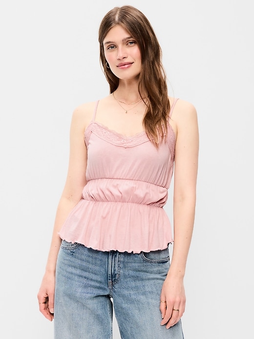 Image number 1 showing, Lace-Trim Smocked-Waist Tank Top