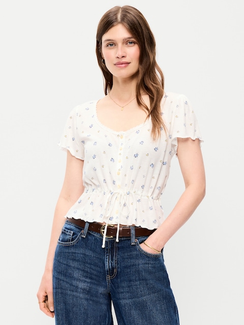Lace-Trim Button-Down Top