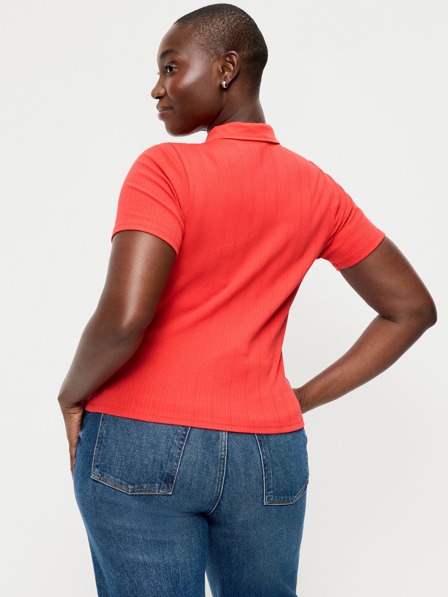 Ribbed Keyhole Polo Top