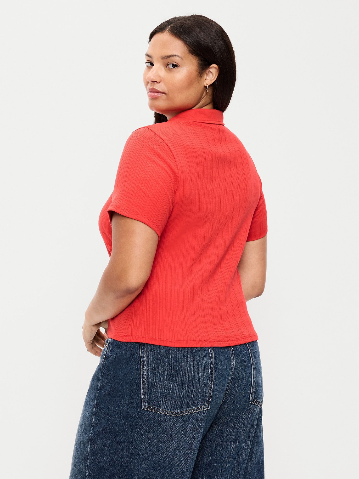 Ribbed Keyhole Polo Top
