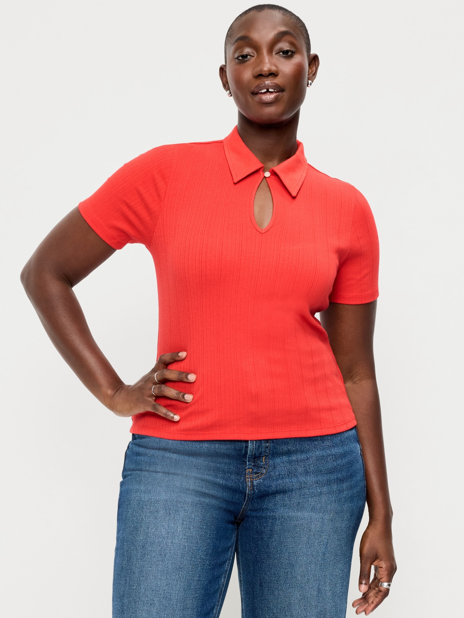 Ribbed Keyhole Polo Top