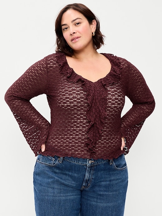 Image number 8 showing, Fitted Bell-Sleeve Ruffle Top