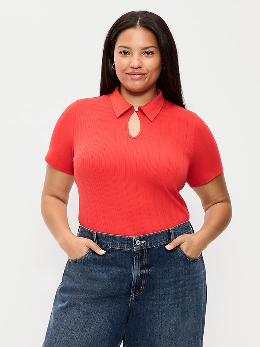 Image number 6 showing, Ribbed Keyhole Polo Top