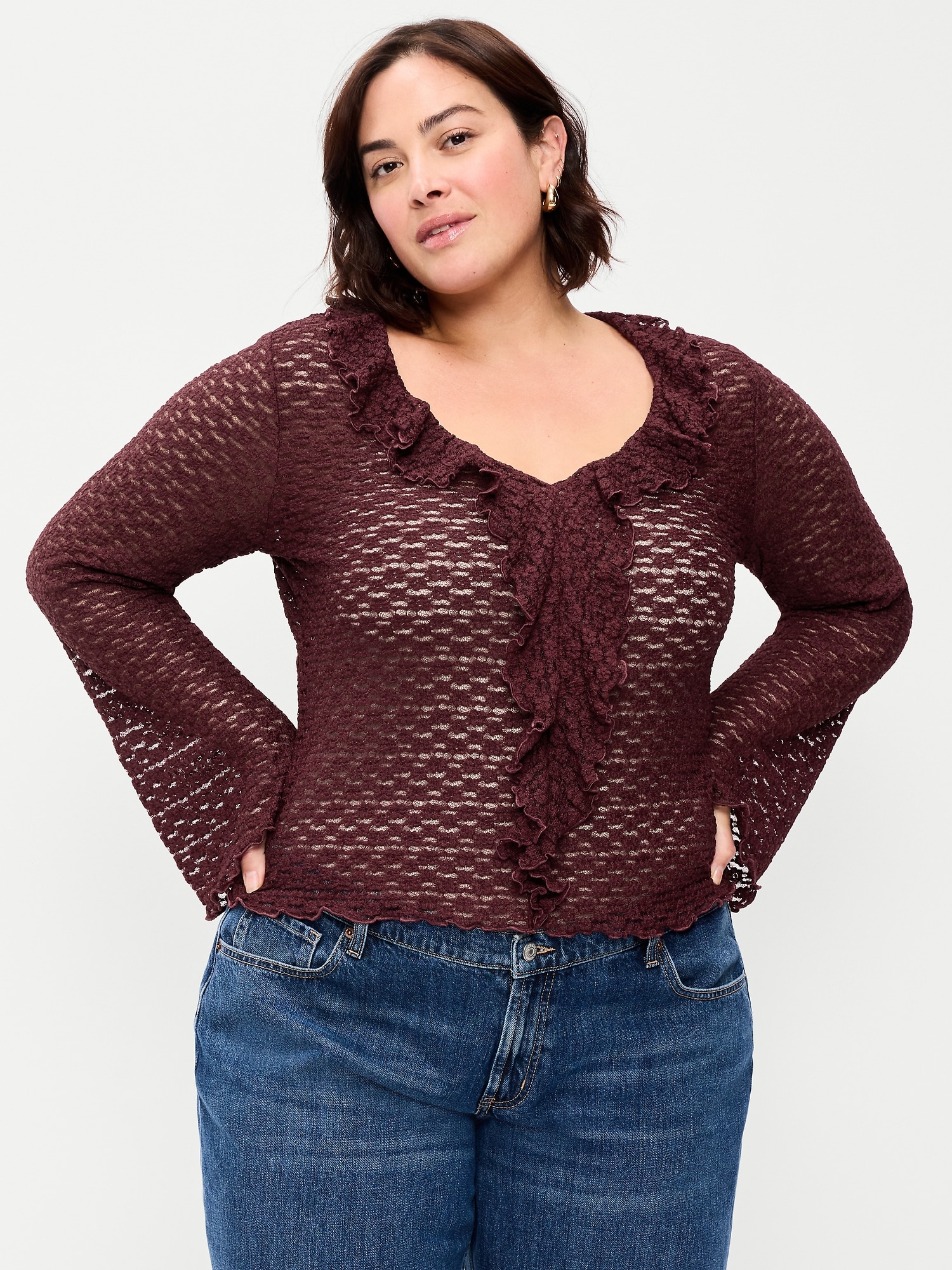 Fitted Bell-Sleeve Ruffle Top