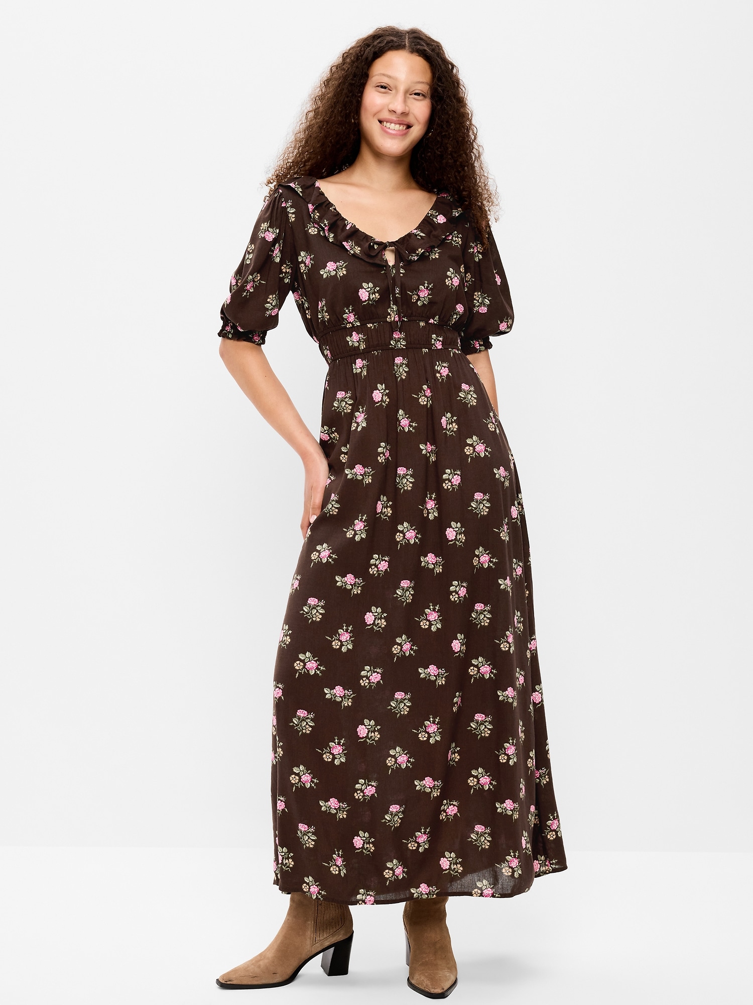 Ruffle-Trim Boho Maxi Dress