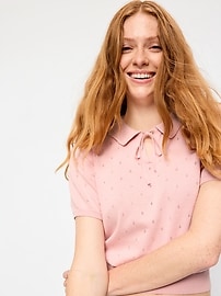 Image number 3 showing, Tie-Front Seaside Cotton Pointelle Cropped Polo