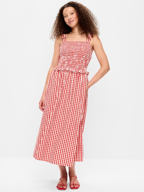 Fit & Flare Smocked-Bodice Midi Dress