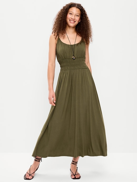 Fit & Flare Jersey Smocked-Waist Midi Dress | Old Navy