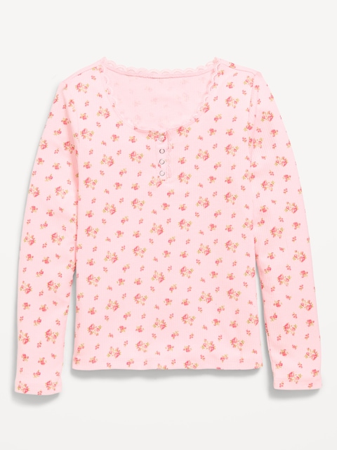 Long-Sleeve Ribbed Henley T-Shirt for Girls