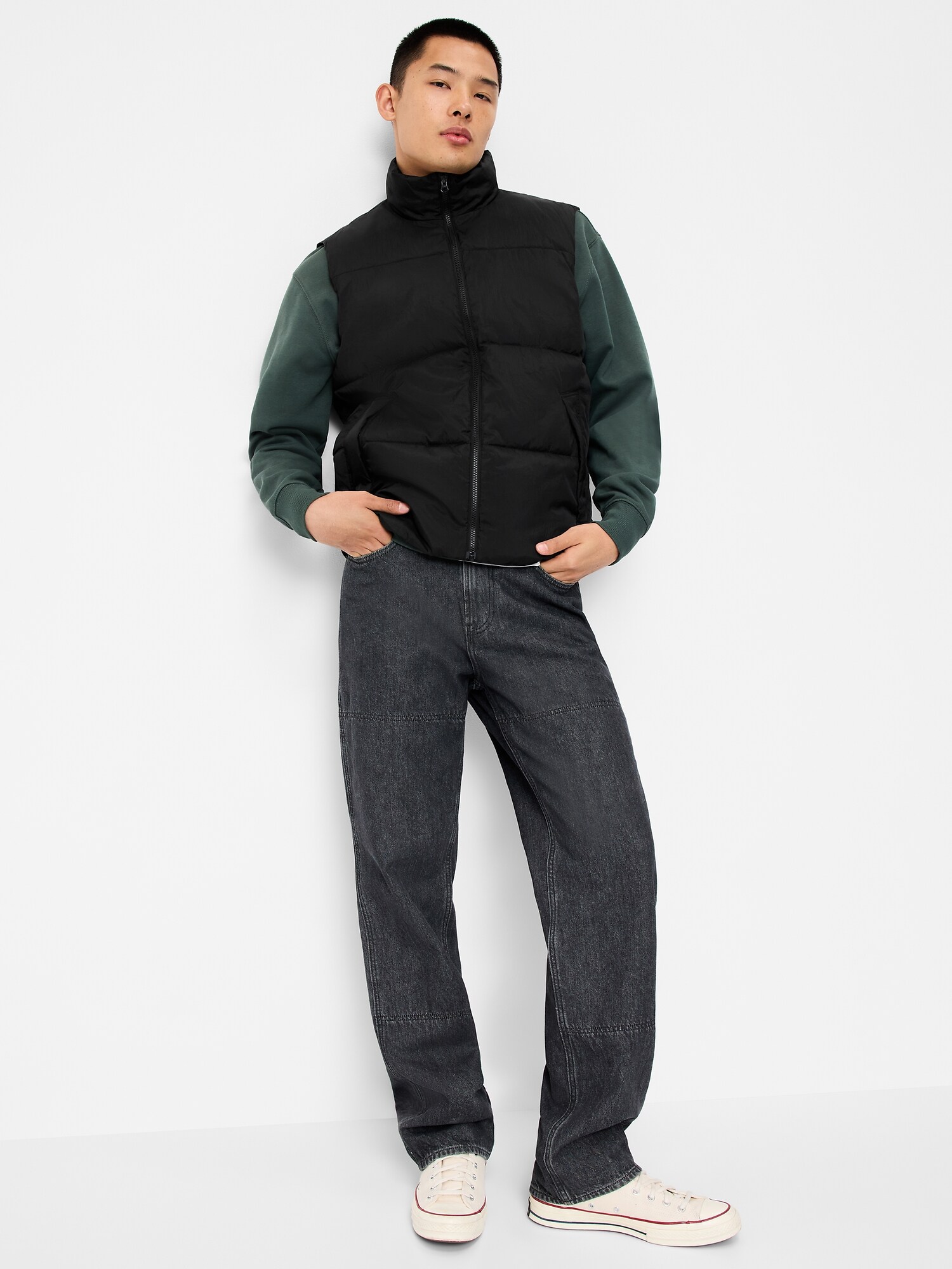 Мужской жилет Old Navy Frost-Free Water-Resistant Puffer Vest, цвет: Чёрный — фото 3