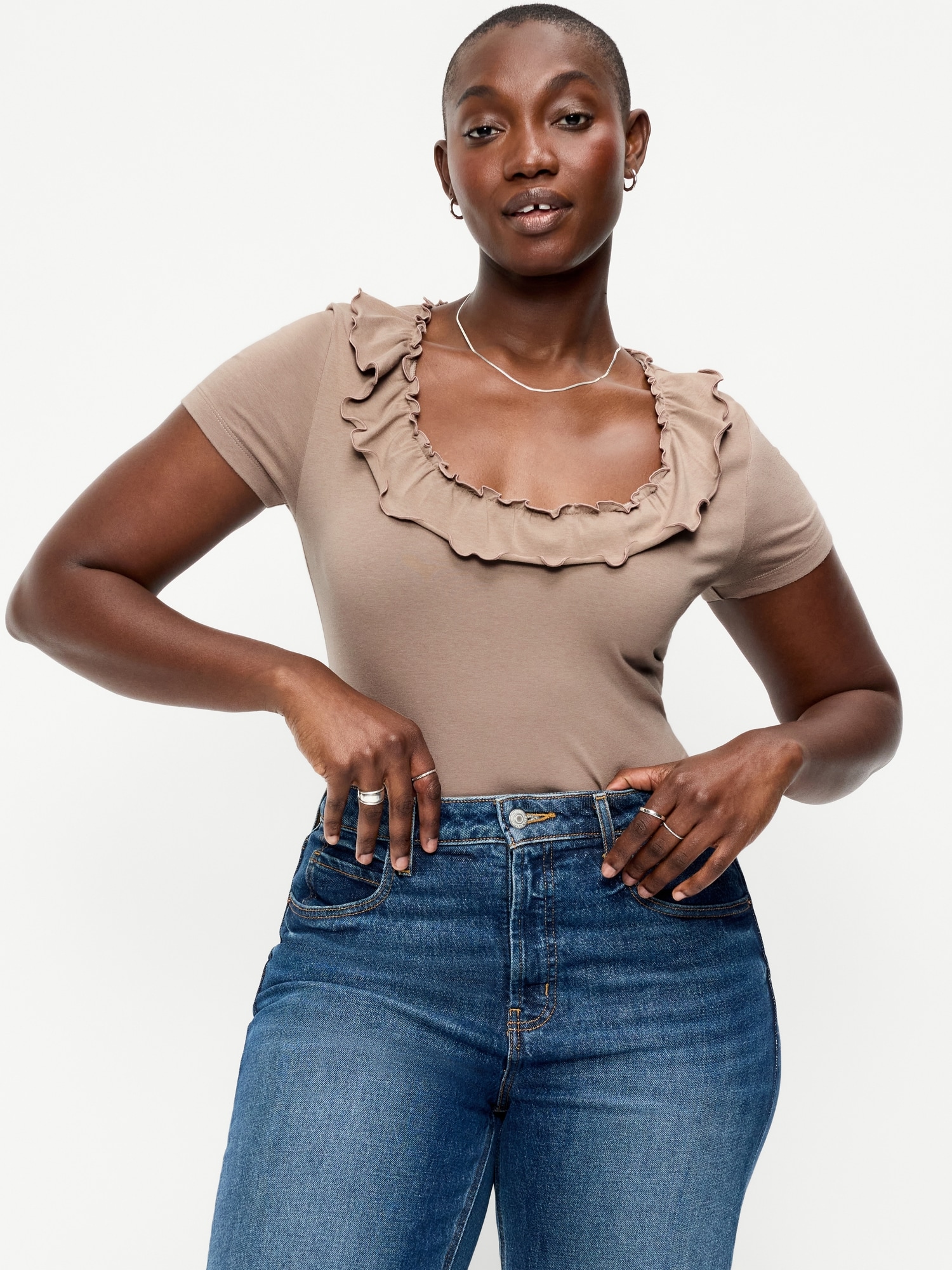 Lettuce-Edge Scoop-Neck Top