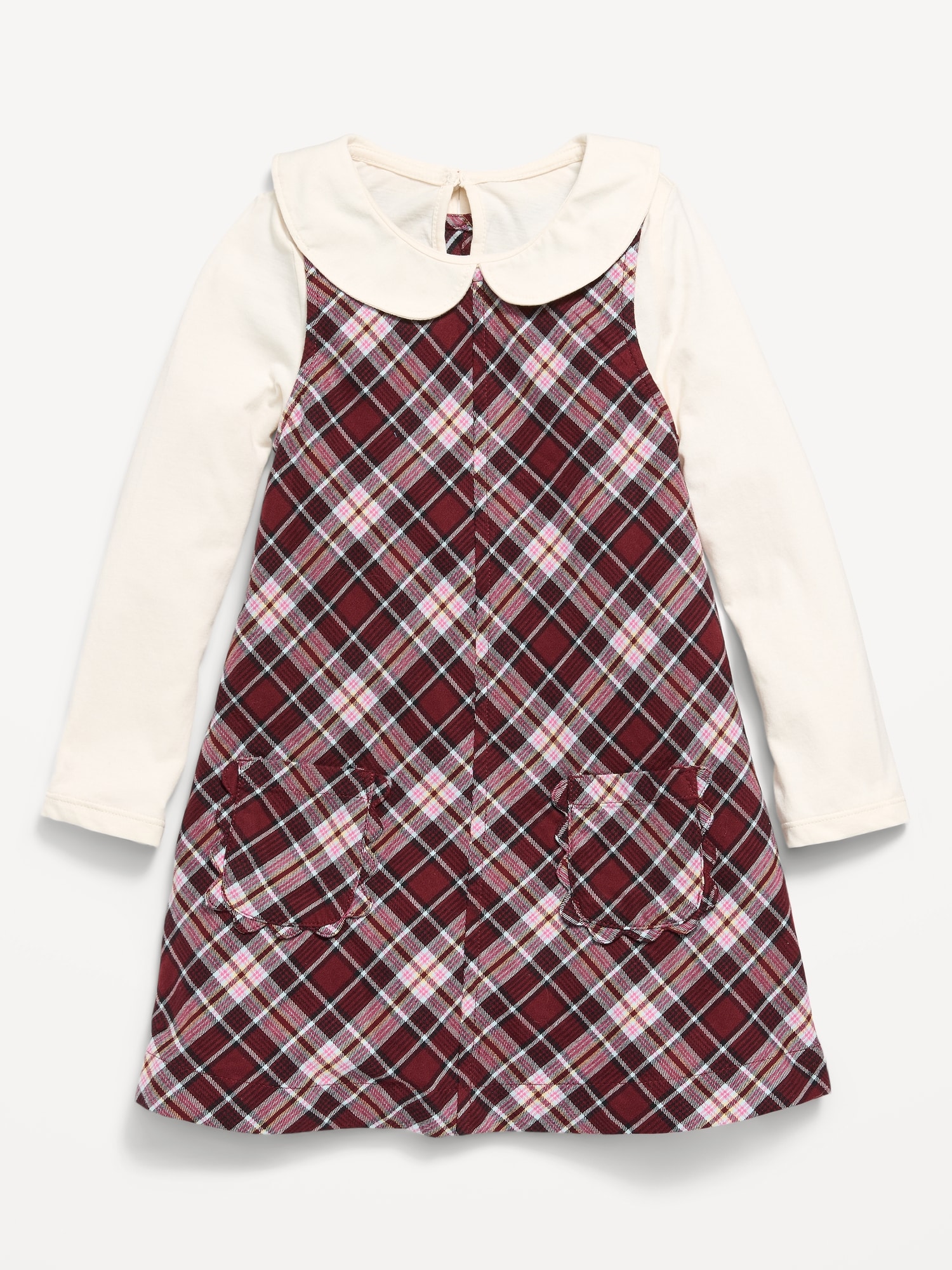 Collared Top and Plaid Dress Set for Toddler Girls