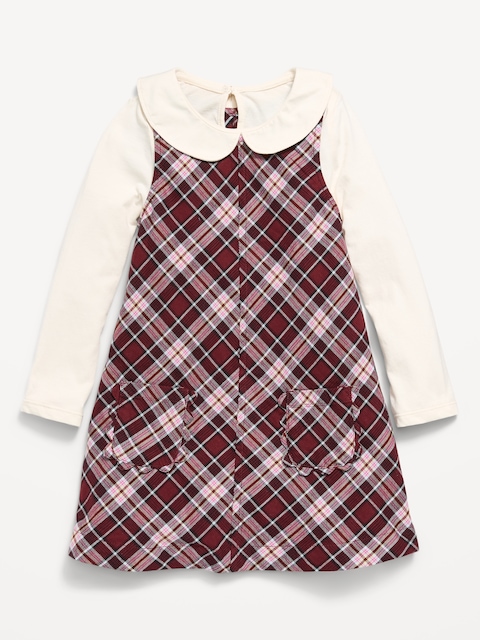 Collared Top and Plaid Dress Set for Toddler Girls
