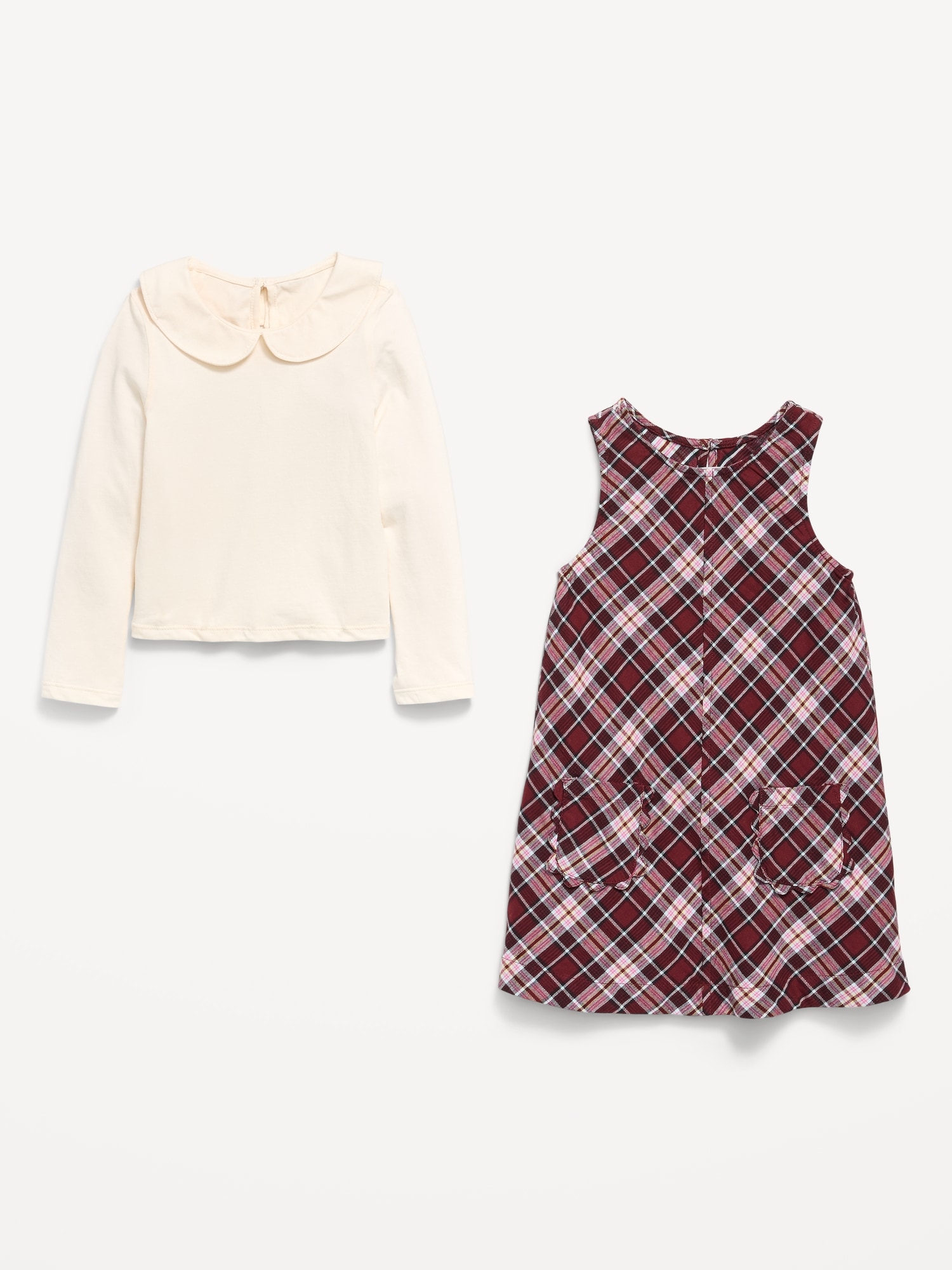 Collared Top and Plaid Dress Set for Toddler Girls