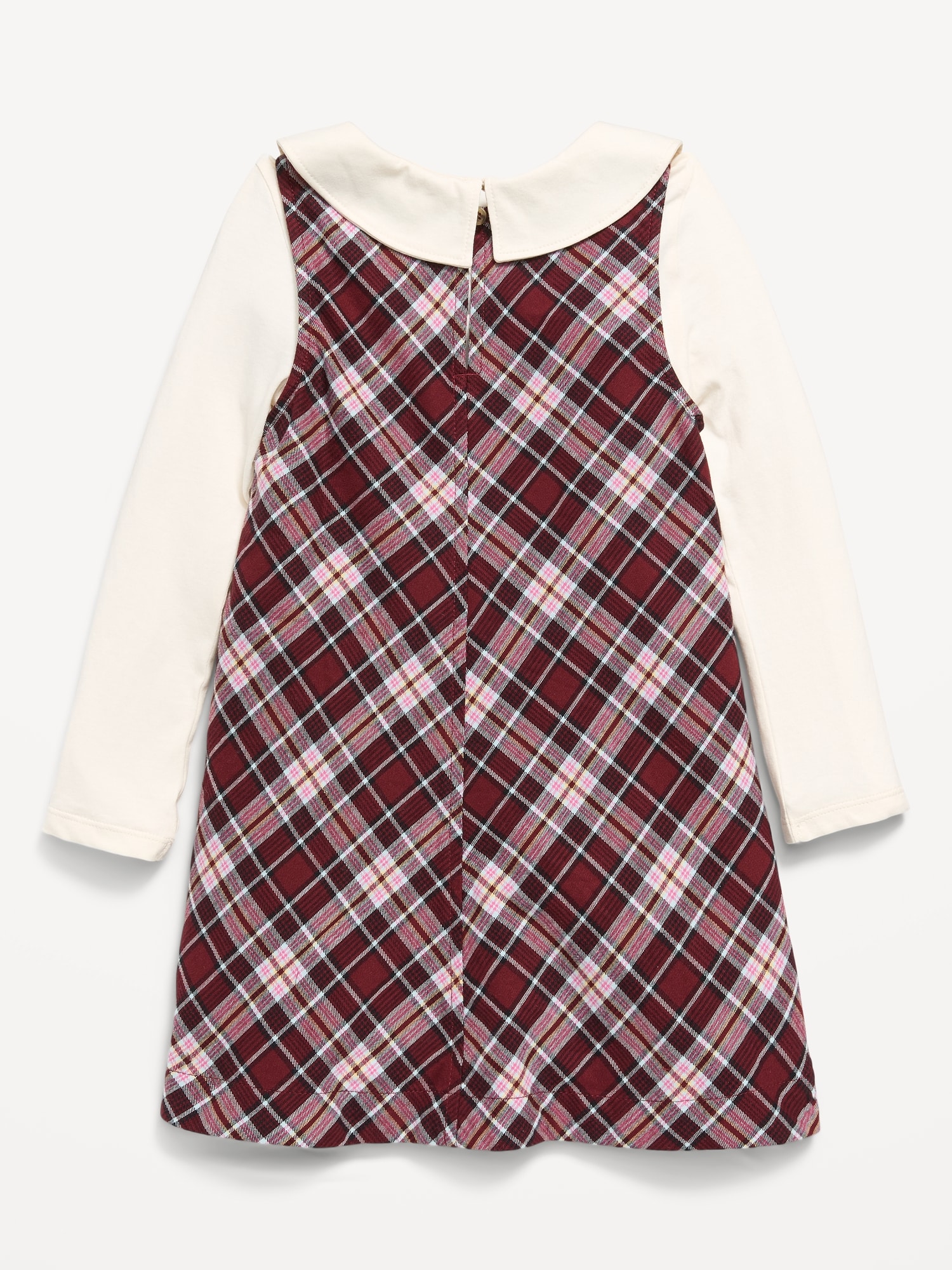 Collared Top and Plaid Dress Set for Toddler Girls