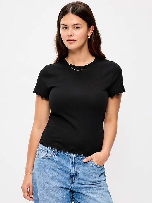 Image number 6 showing, Fitted Waffle-Knit Cropped T-Shirt