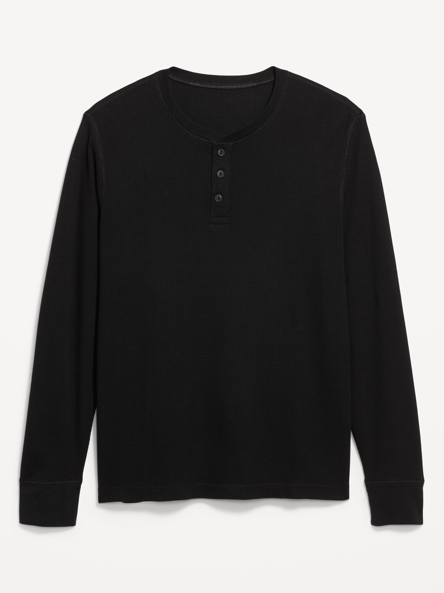 Мужская футболка Old Navy Long-Sleeve Waffle Henley, цвет: Чёрный — фото 3