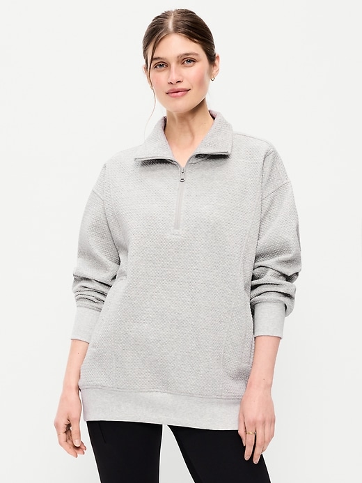 Image number 1 showing, Dynamic Fleece Oversized Textured Tunic Sweatshirt