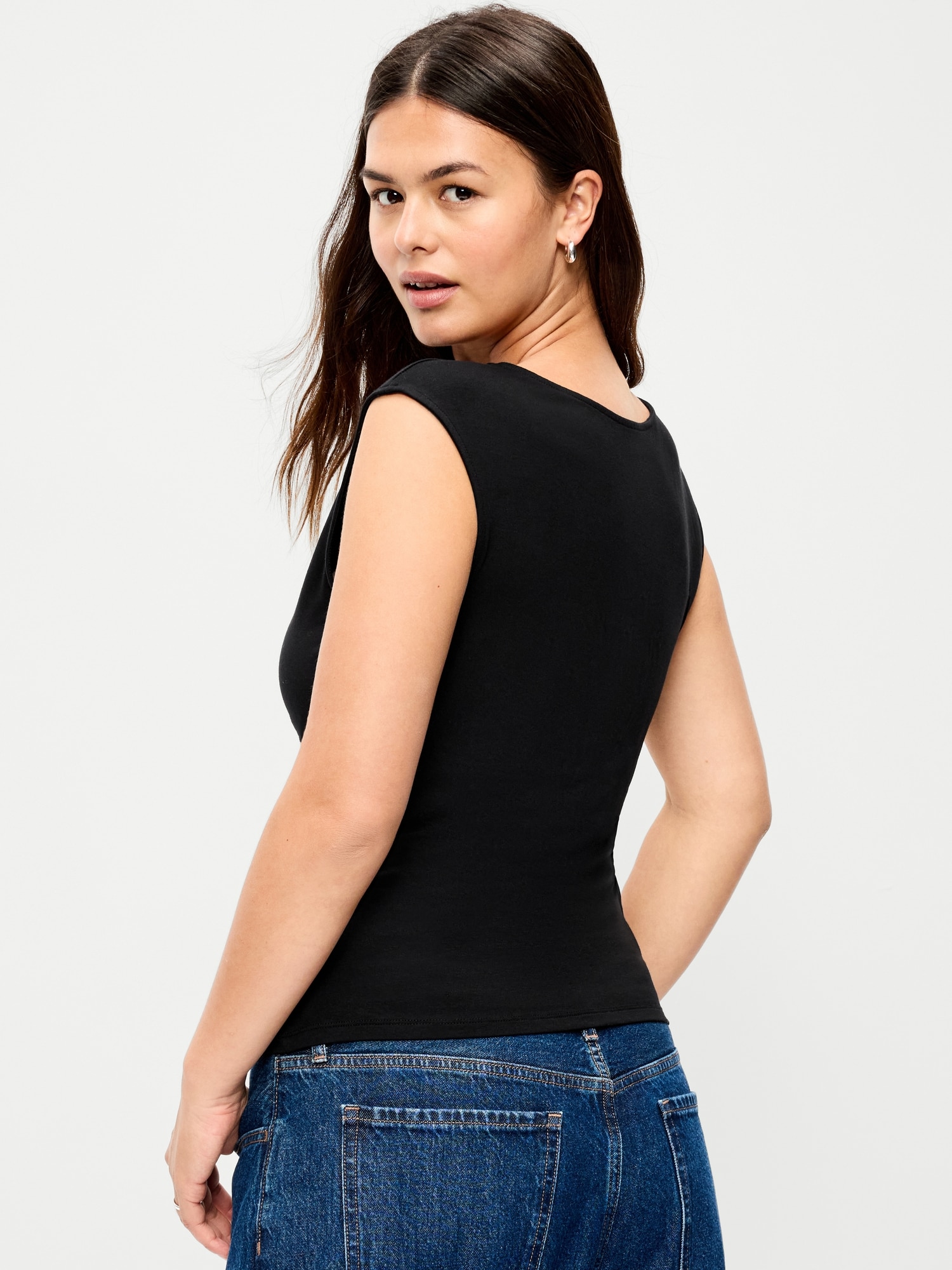 Gathered-Shoulder Rosette Top