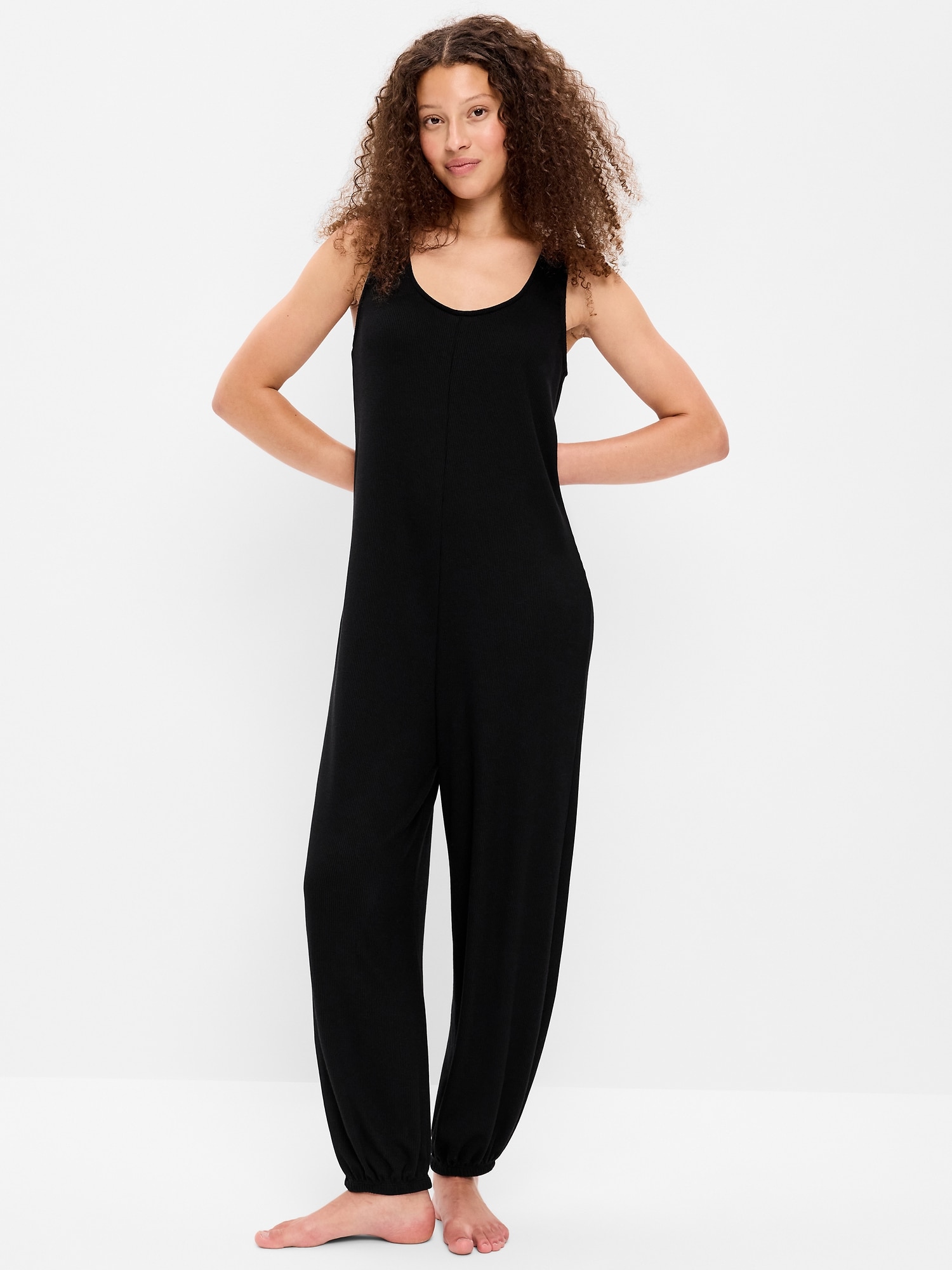 Waffle-Knit Harem-Leg Pajama Jumpsuit
