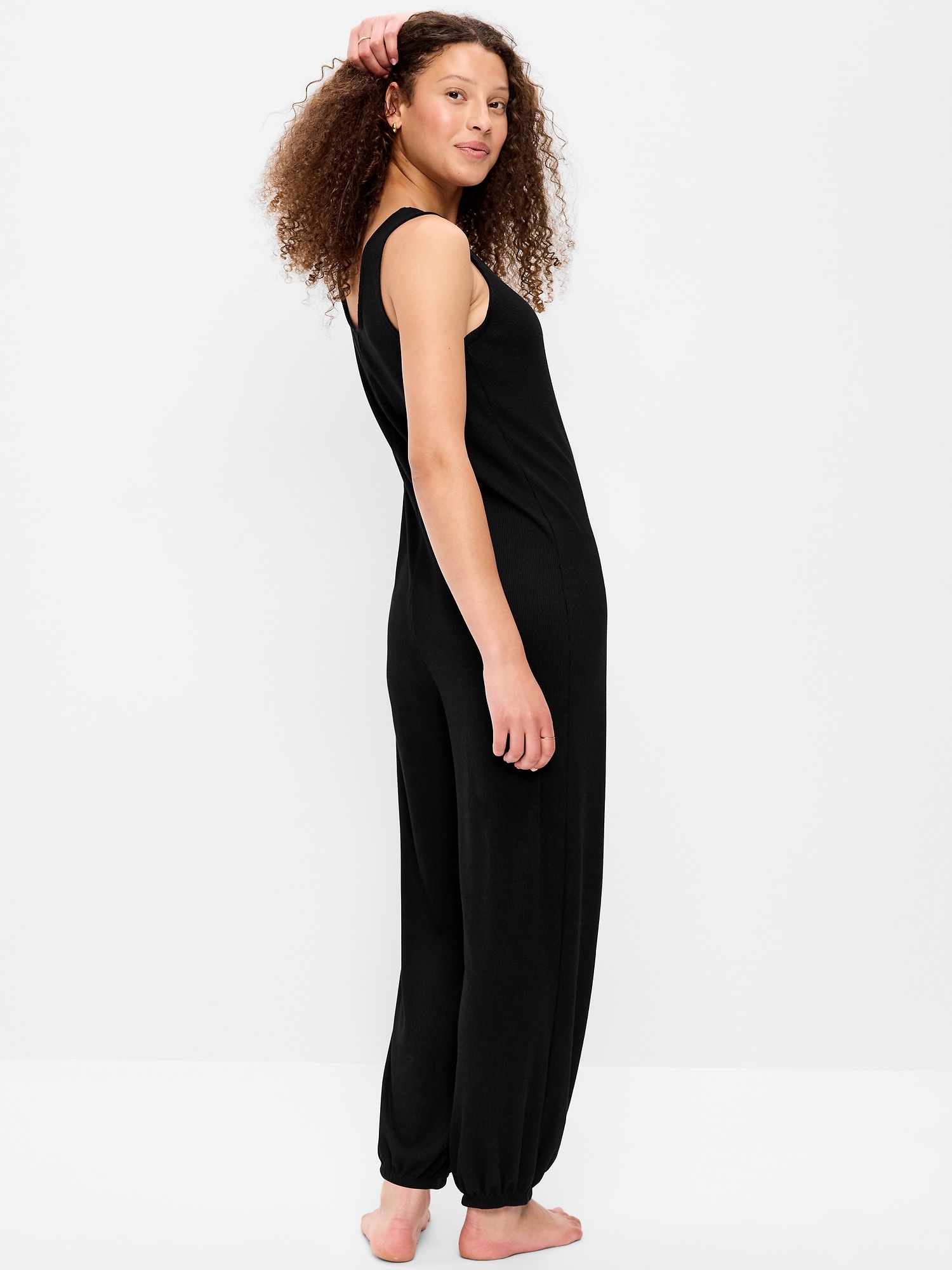 Waffle-Knit Harem-Leg Pajama Jumpsuit