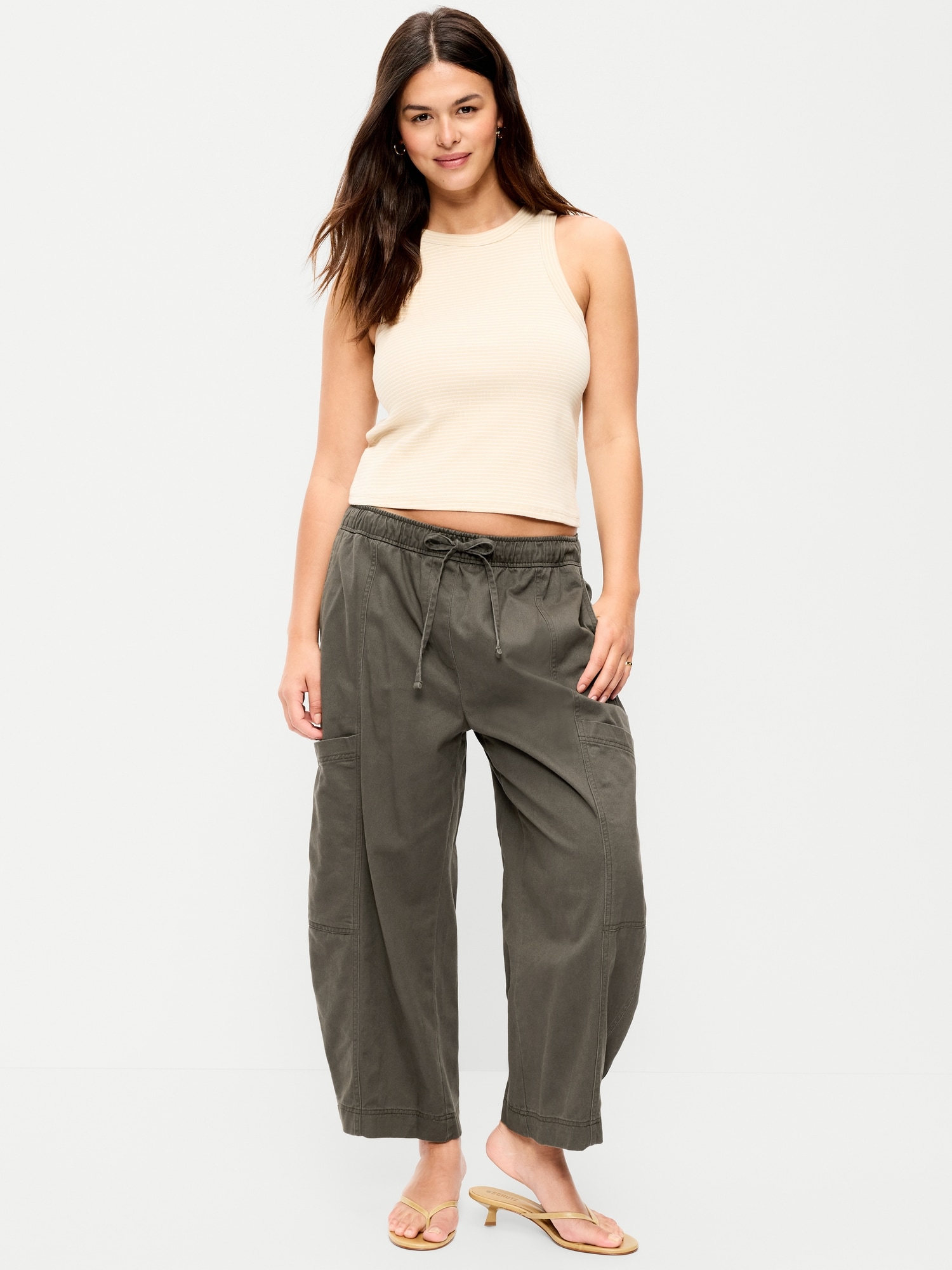 Mid-Rise Pull-On Utility Pants
