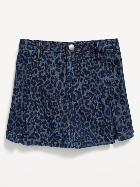 High-Waisted Pleated Denim Skort for Toddler Girls