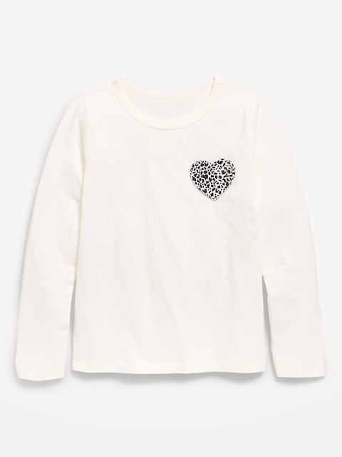 Softest Long-Sleeve Heart-Patch T-Shirt for Girls