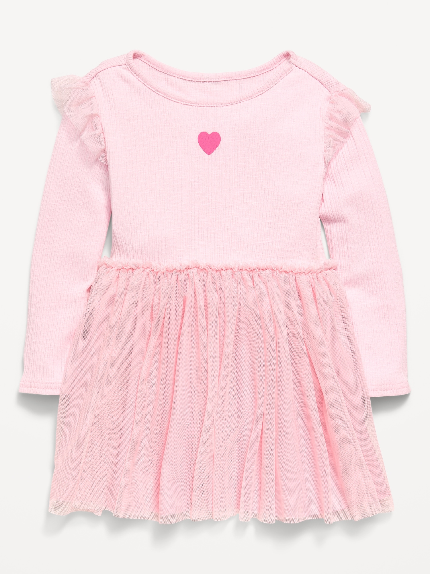 Long-Sleeve Ribbed Fit and Flare Tutu Dress for Toddler Girls