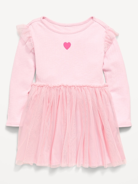 Long-Sleeve Ribbed Fit and Flare Tutu Dress for Toddler Girls