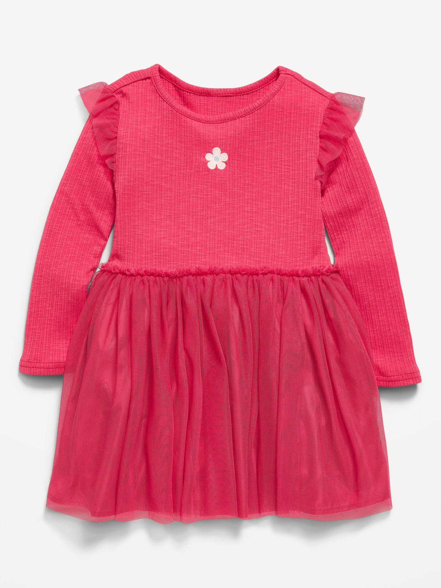 Long-Sleeve Ribbed Fit and Flare Tutu Dress for Toddler Girls