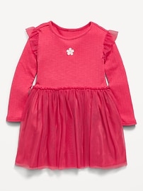 Image number 1 showing, Long-Sleeve Ribbed Fit and Flare Tutu Dress for Toddler Girls