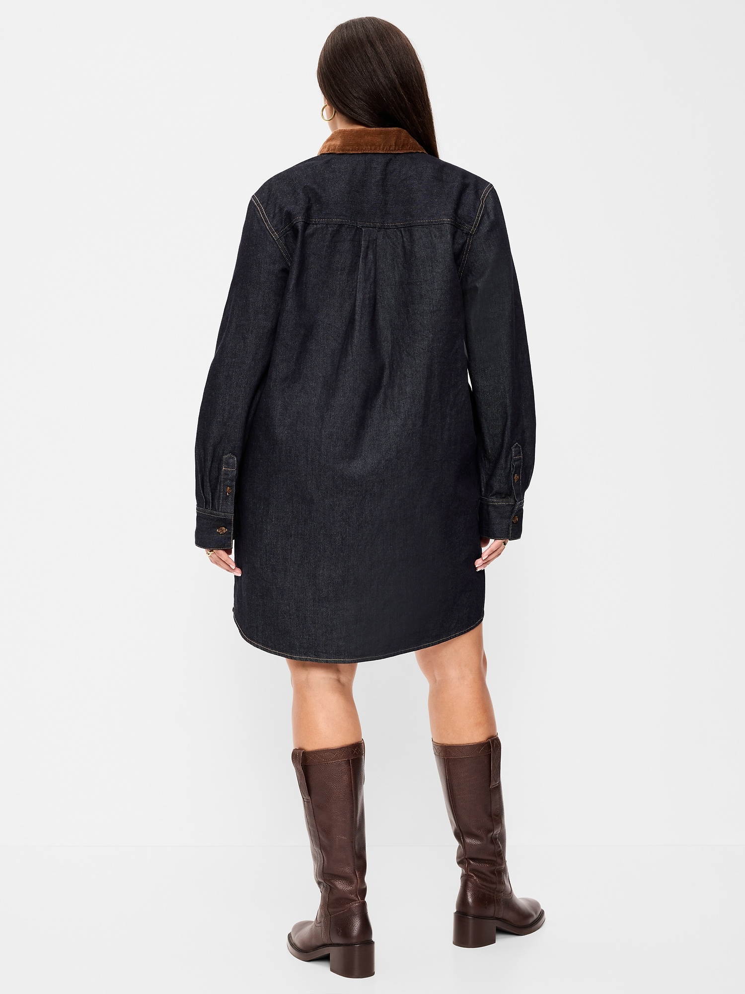 Long-Sleeve Denim Mini Shirt Dress