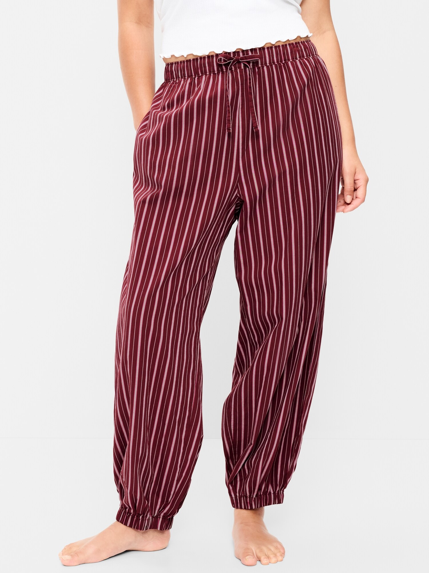 Женские брюки Old Navy Cinched Poplin Balloon, цвет: Бордовый полосатый — фото 6