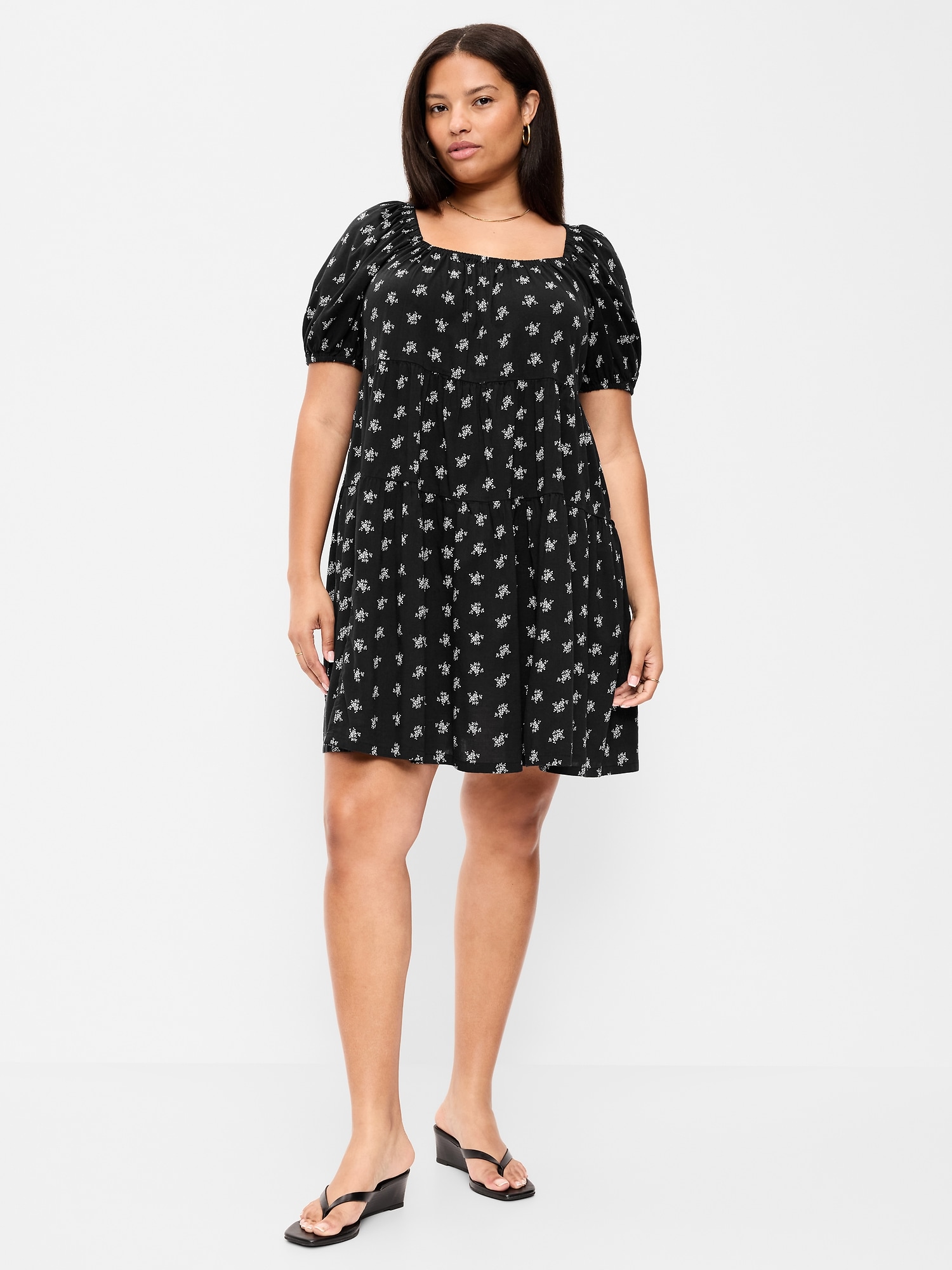 Puff-Sleeve Smocked Mini Swing Dress