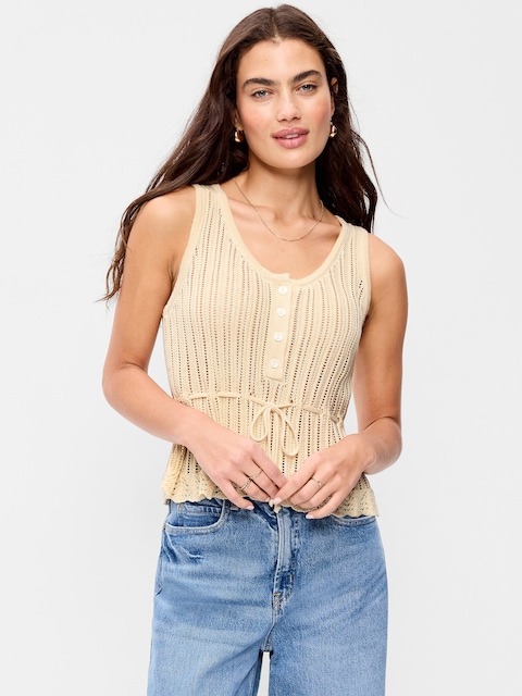 Seaside Cotton Pointelle Peplum Tank Top