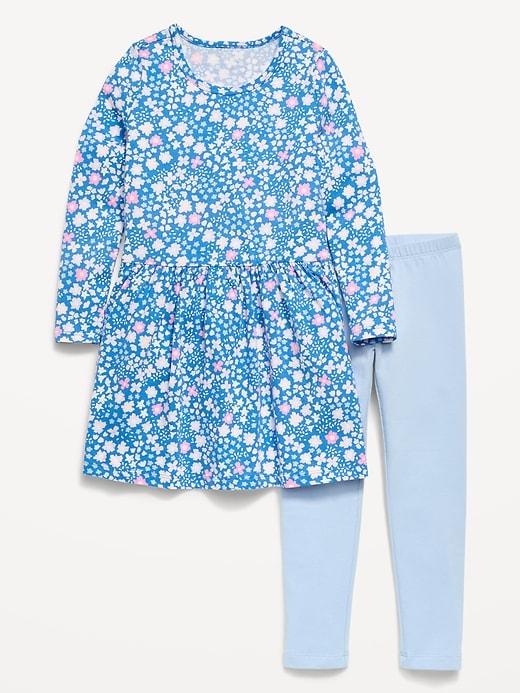 Image number 1 showing, Printed Long-Sleeve Dress and Leggings Set for Toddler Girls