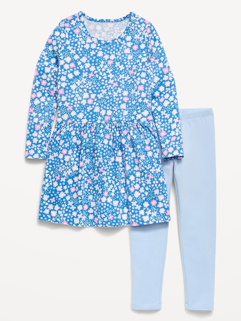 Printed Long-Sleeve Dress and Leggings Set for Toddler Girls